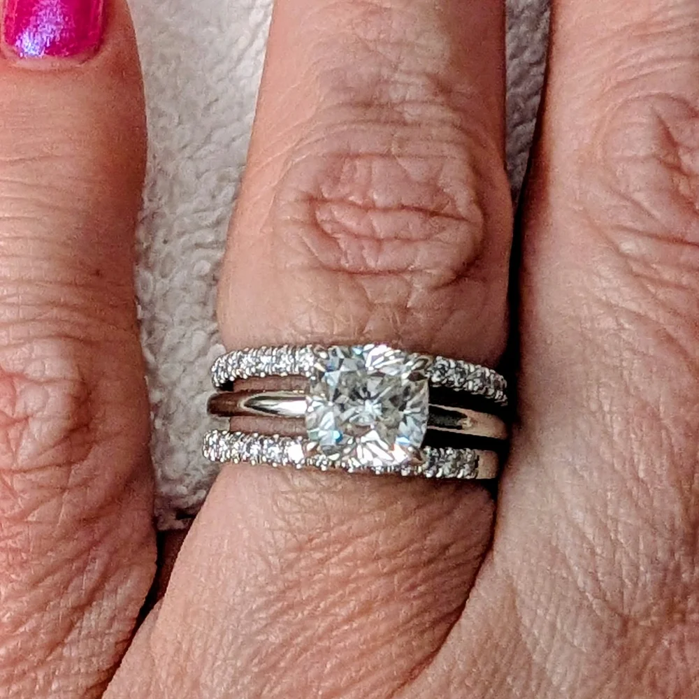 White Gold Moissanite 3 Piece Wedding Ring Set Size 5.5 - Picture 2 of 8